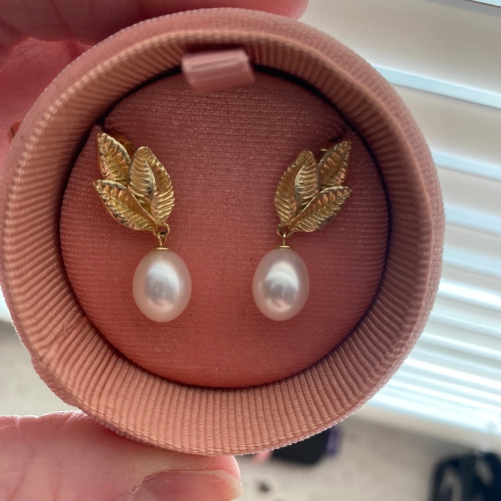 Yellow Gold Pearl Drop Earrings